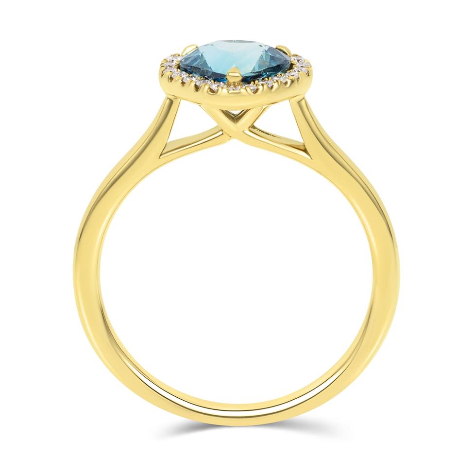 18ct Yellow Gold Heart Teal Sapphire Halo Engagement Ring Thumbnail Image 2