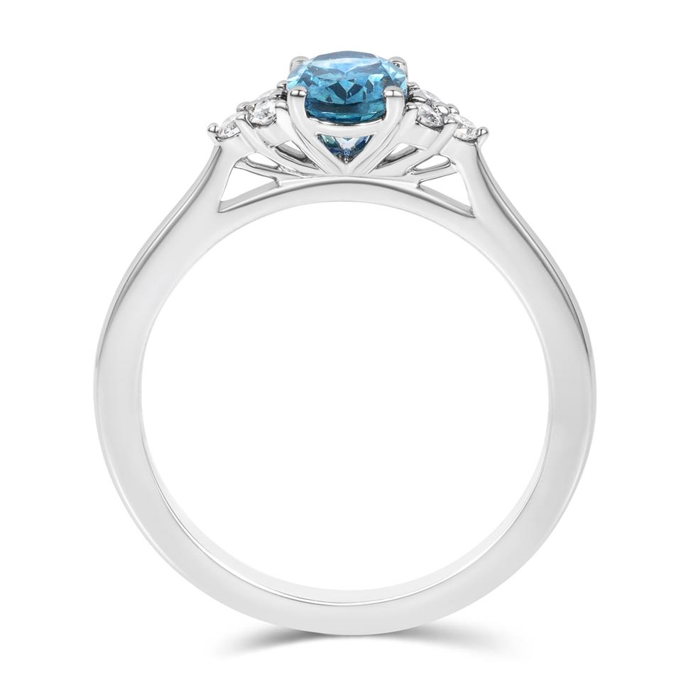 Platinum Oval Teal Sapphire and Diamond Engagement Ring Thumbnail Image 2