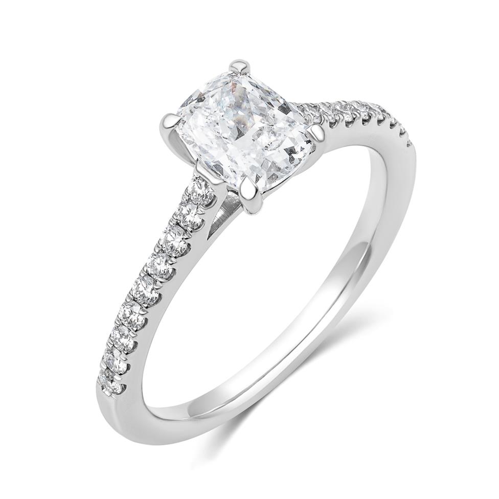 Platinum Hidden Halo Cushion Diamond Solitaire Engagement Ring Thumbnail Image 0