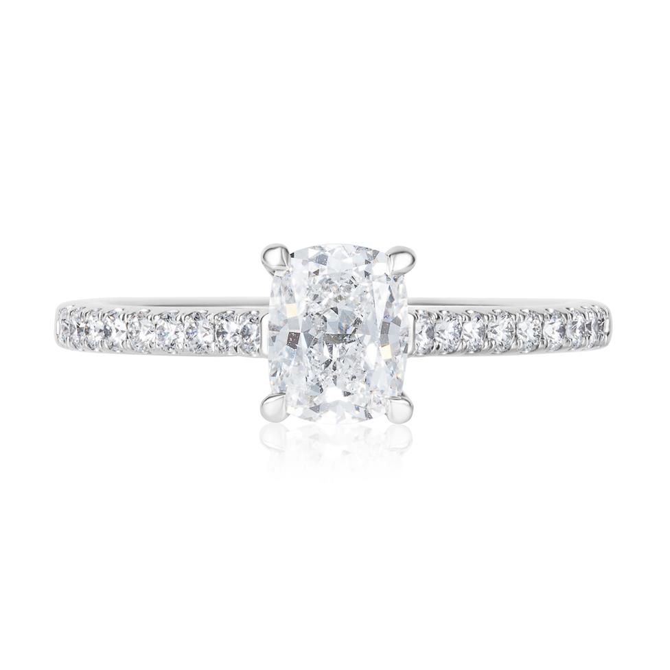 Platinum Hidden Halo Cushion Diamond Solitaire Engagement Ring Thumbnail Image 1