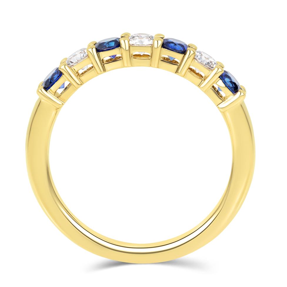 18ct Yellow Gold Sapphire and Diamond Half Eternity Ring Thumbnail Image 2