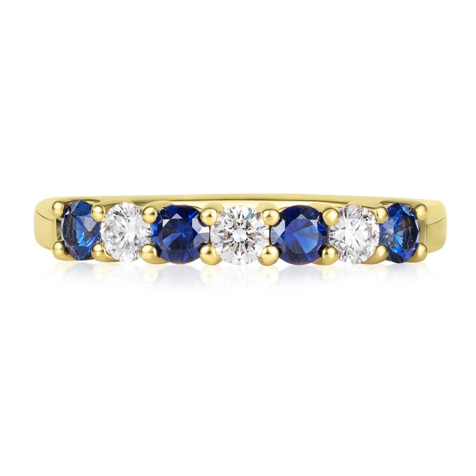 18ct Yellow Gold Sapphire and Diamond Half Eternity Ring Thumbnail Image 1