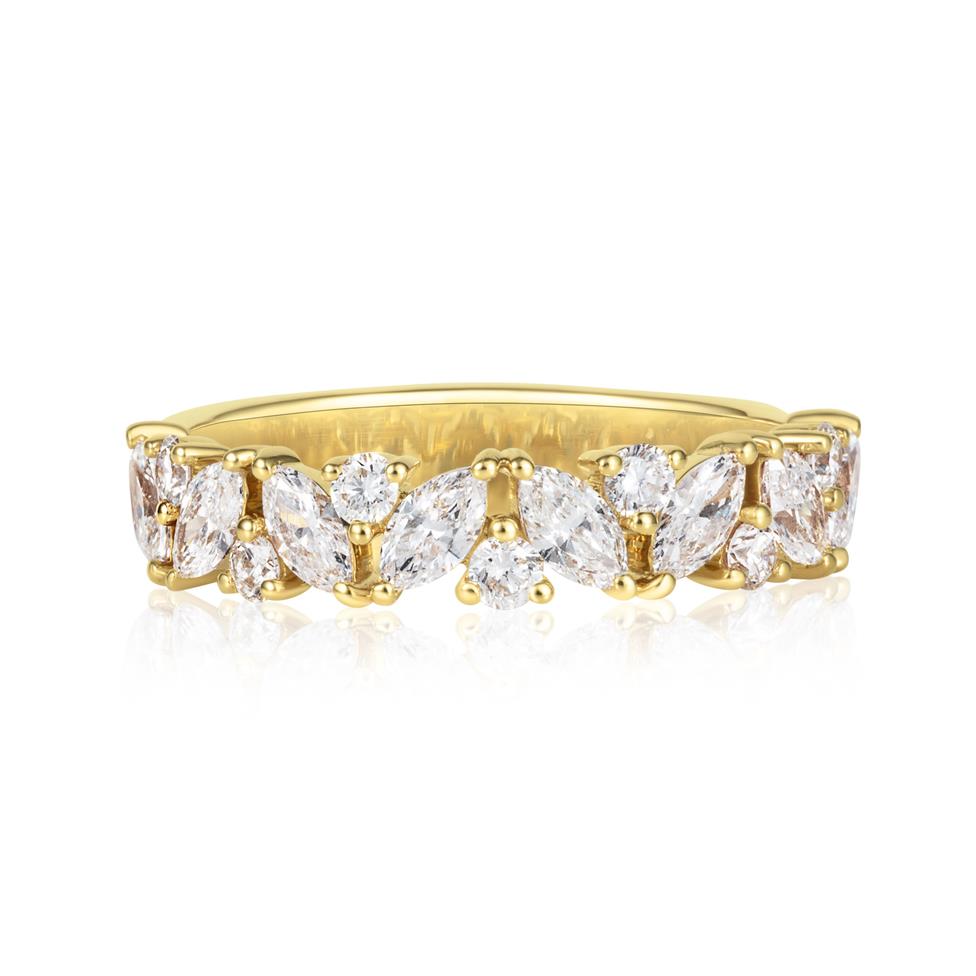 18ct Yellow Gold Marquise and Round Diamond Half Eternity Ring Thumbnail Image 1