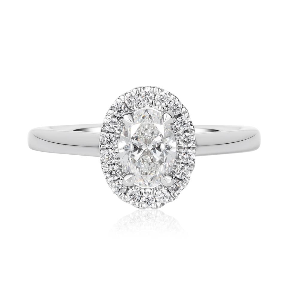 Platinum Oval Diamond Halo Engagement Ring 0.90ct Thumbnail Image 1