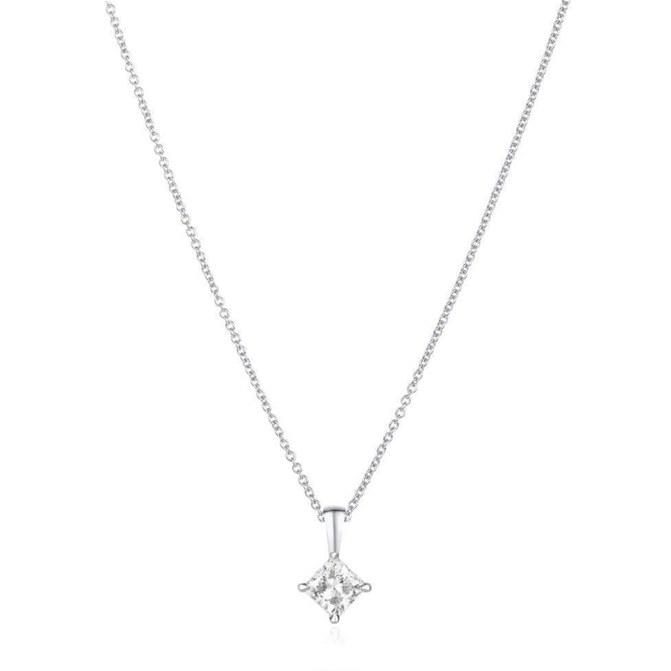 18ct White Gold Princess Cut Diamond Solitaire Pendant 0.70ct Thumbnail Image 1