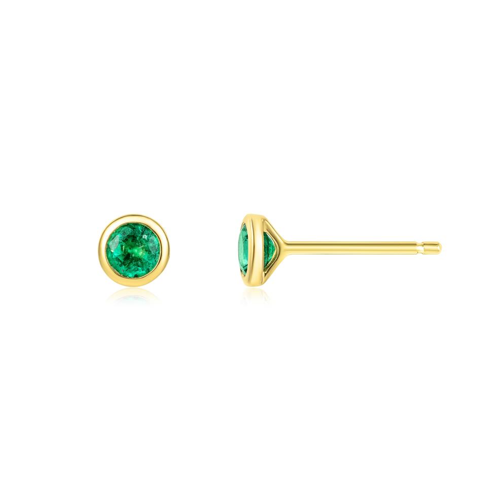 18ct Yellow Gold Emerald Stud Earrings Thumbnail Image 0