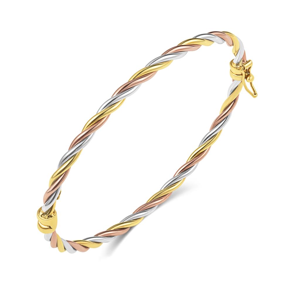 18ct Three Colour Gold Twist Oval Bangle Thumbnail Image 0