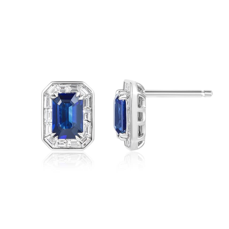 18ct White Gold Octagon Shaped Sapphire and Diamond Stud Earrings Thumbnail Image 0