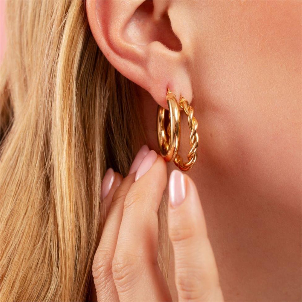 18ct Yellow Gold Twist Hoop Earrings 28mm Thumbnail Image 3