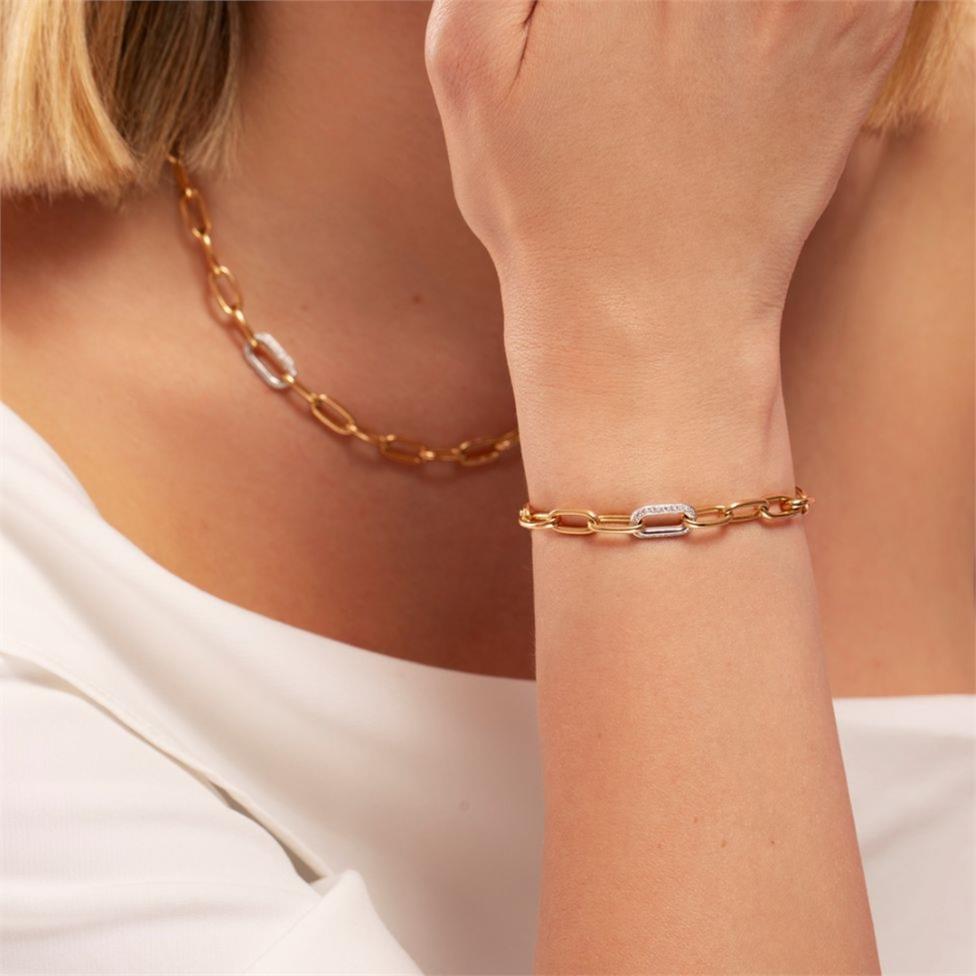 18ct Yellow Gold Diamond Set Paperlink Bracelet Thumbnail Image 1