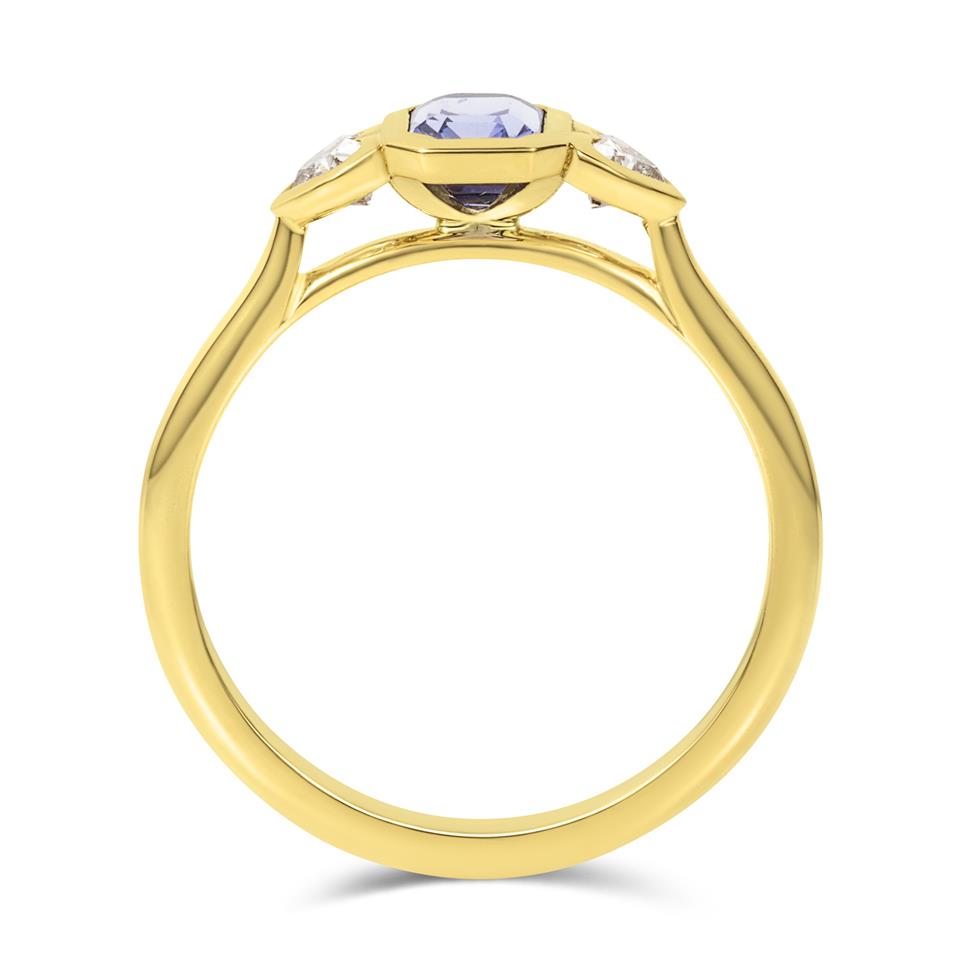 18ct Yellow Gold Emerald Cut Violet Sapphire and Diamond Engagement Ring Thumbnail Image 2