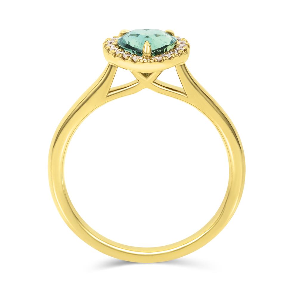 18ct Yellow Gold Heart Green Sapphire Halo Engagement Ring Thumbnail Image 2