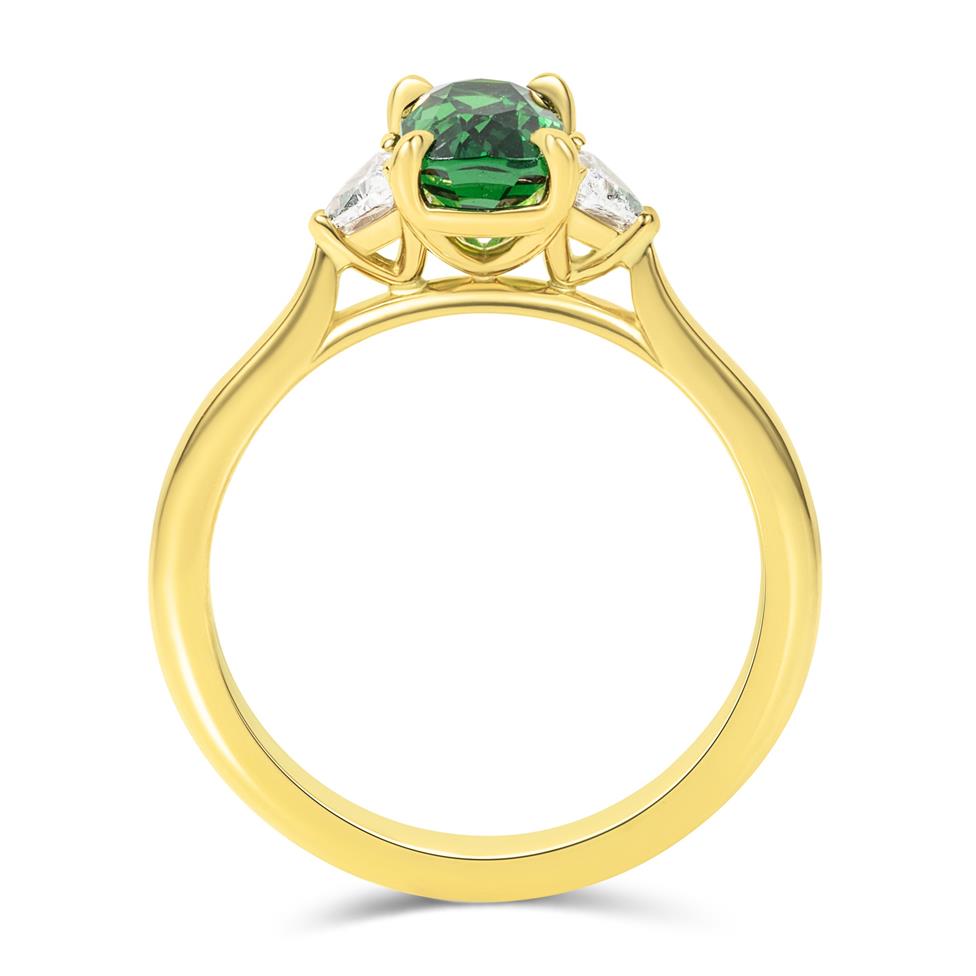 18ct Yellow Gold Cushion Cut Tsavorite and Diamond Engagement Ring Thumbnail Image 2