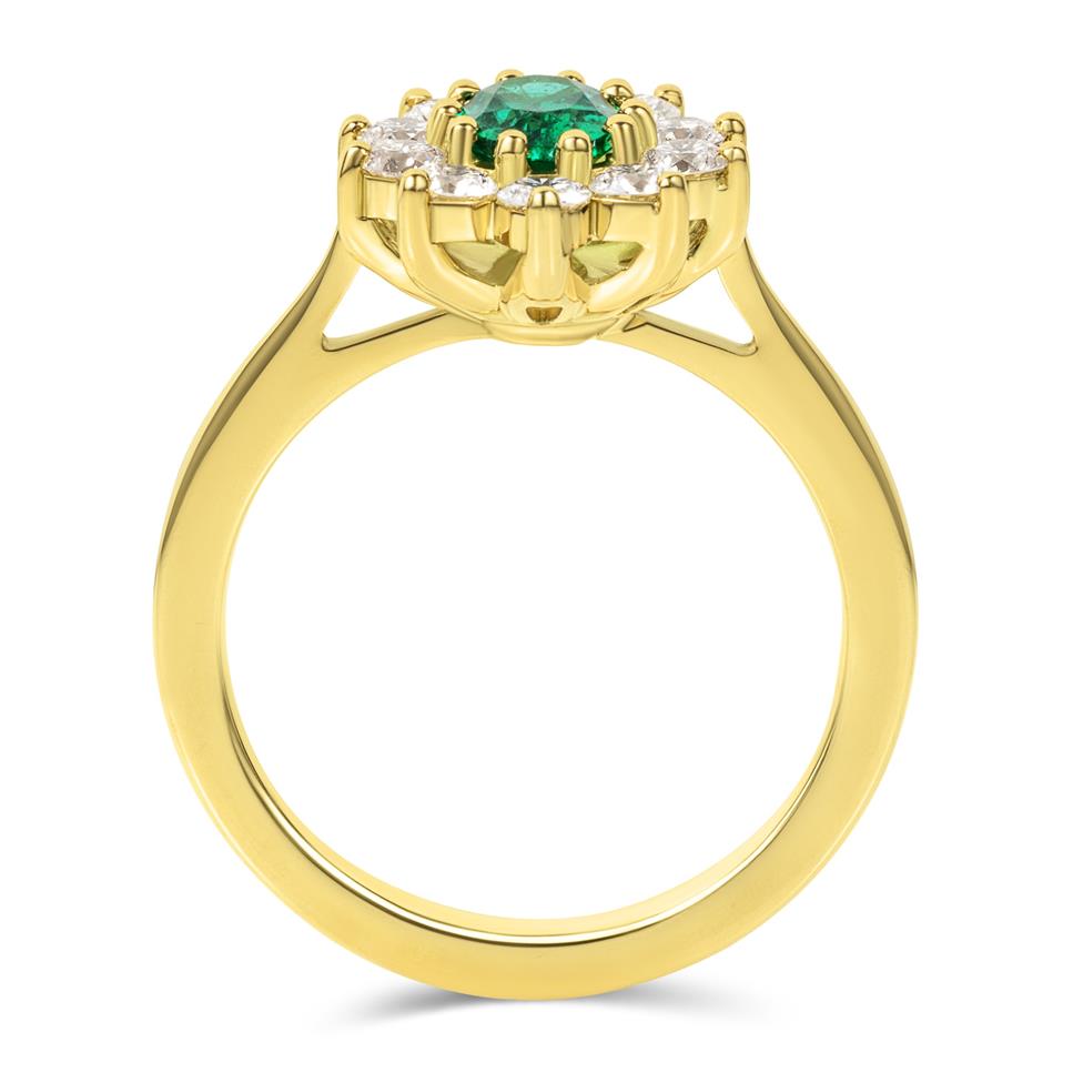 18ct Yellow Gold Oval Emerald and Diamond Cluster Engagement Ring Thumbnail Image 2