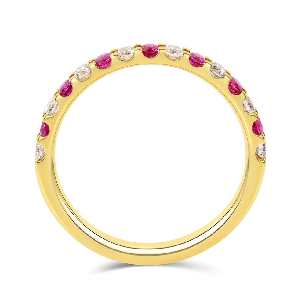 18ct Yellow Gold Ruby and Diamond Half Eternity Ring Thumbnail Image 2
