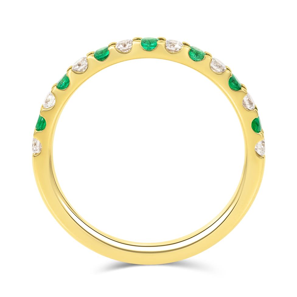 18ct Yellow Gold Emerald and Diamond Half Eternity Ring Thumbnail Image 2