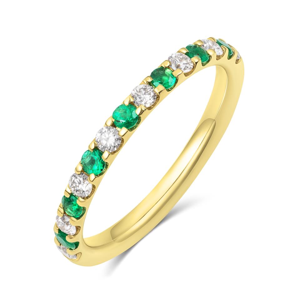18ct Yellow Gold Emerald and Diamond Half Eternity Ring Thumbnail Image 0