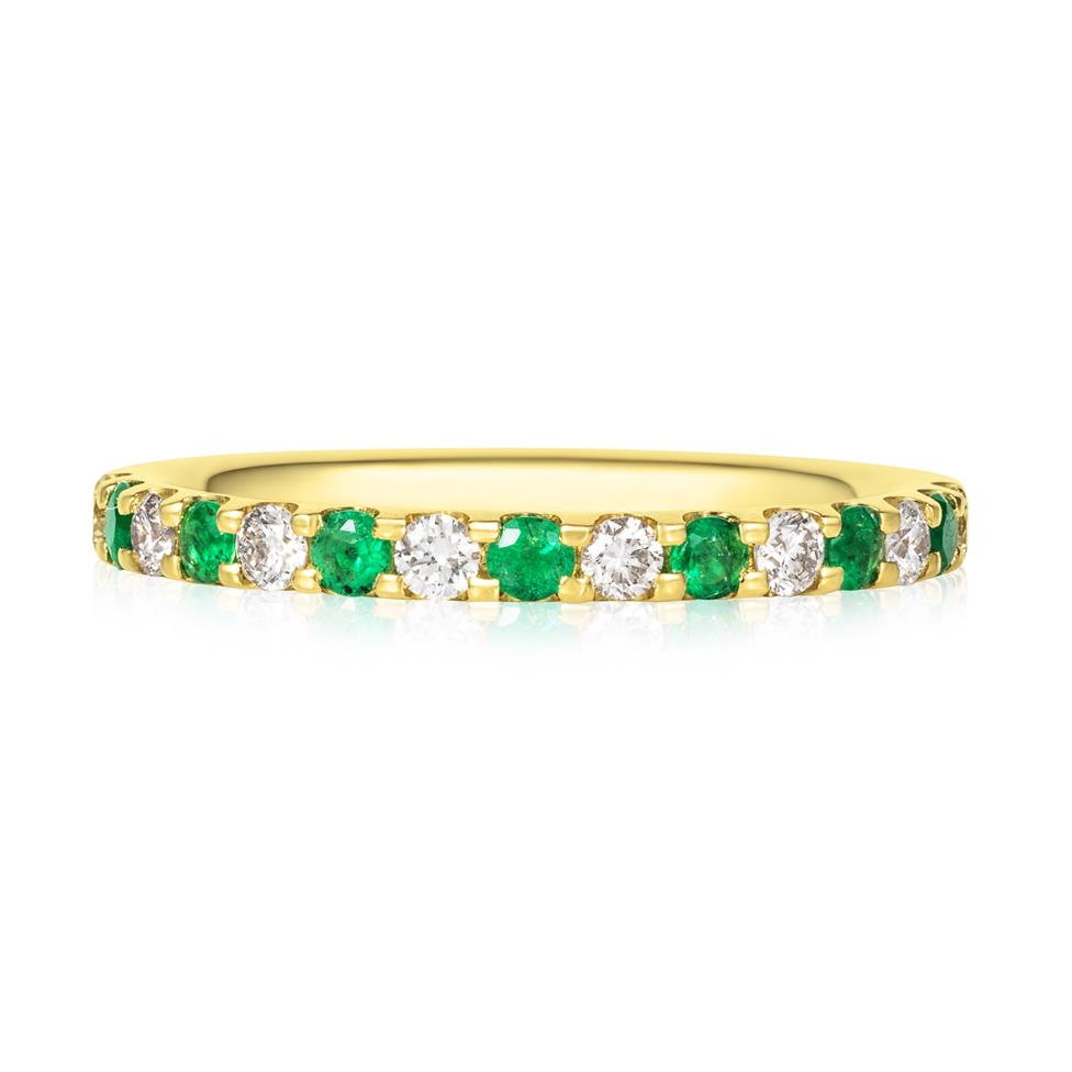 18ct Yellow Gold Emerald and Diamond Half Eternity Ring Thumbnail Image 1