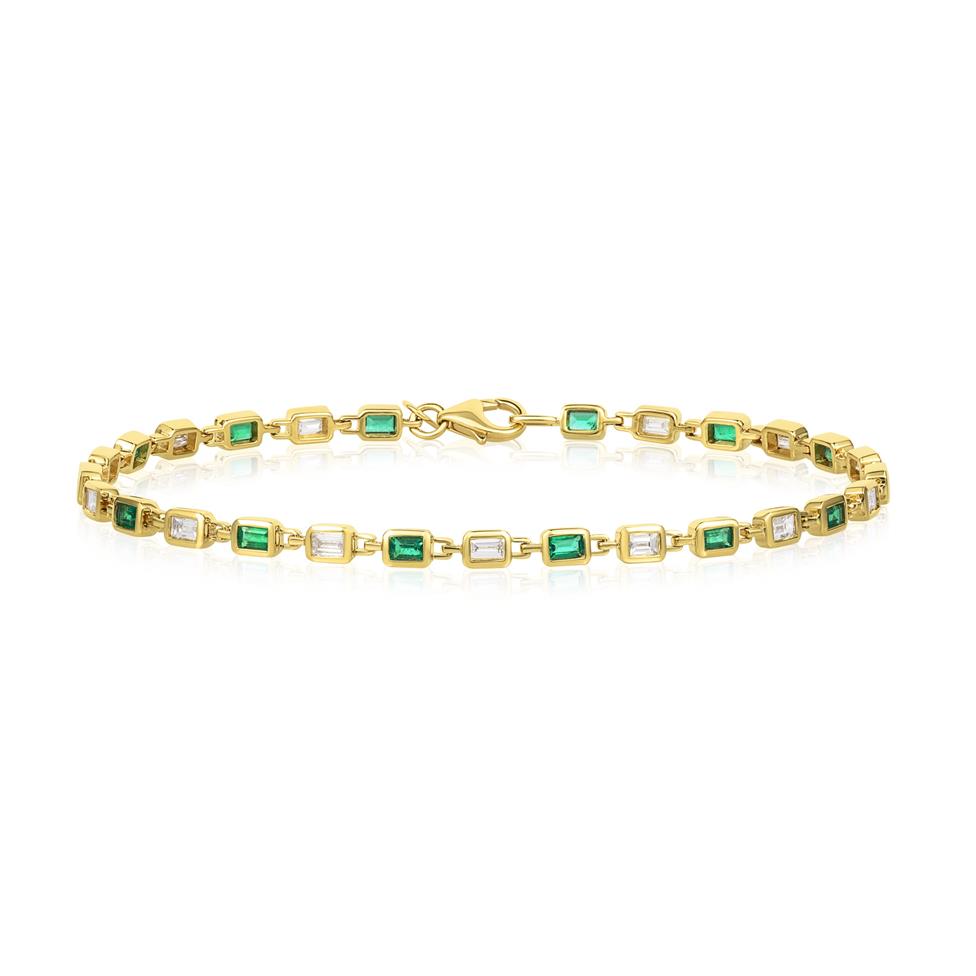 18ct Yellow Gold Emerald and Diamond Bezel Set Bracelet Thumbnail Image 0