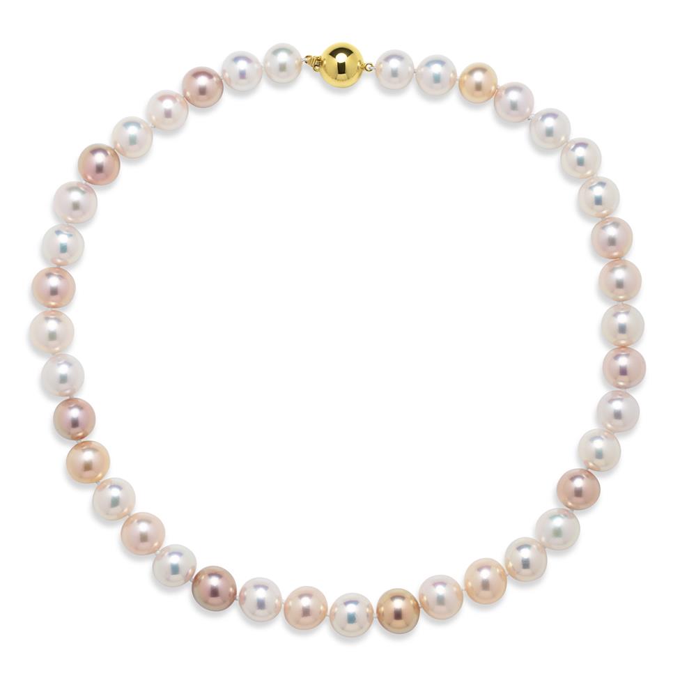18ct Yellow Gold Graduated Soft Peach Freshwater Pearl Necklace | 47cm Thumbnail Image 0