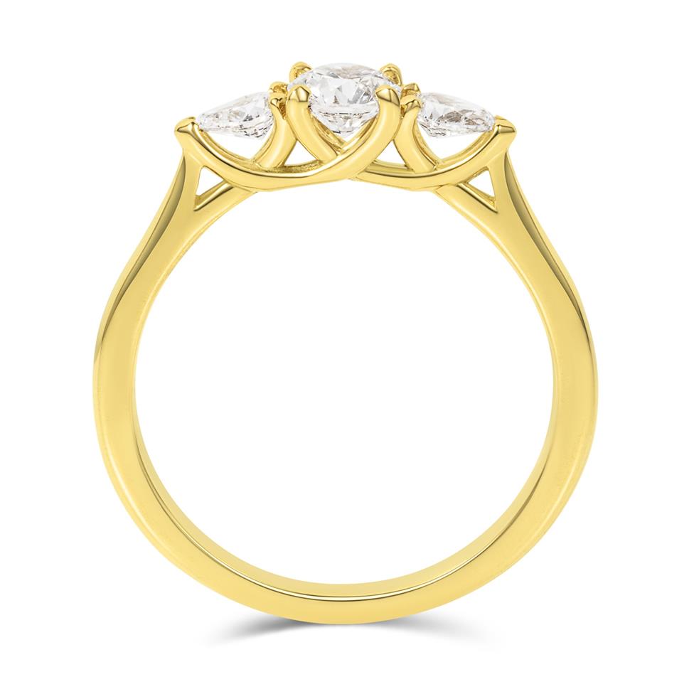 18ct Yellow Gold Round and Pear Shape Diamond Three Stone Engagement Ring 0.62ct Thumbnail Image 2