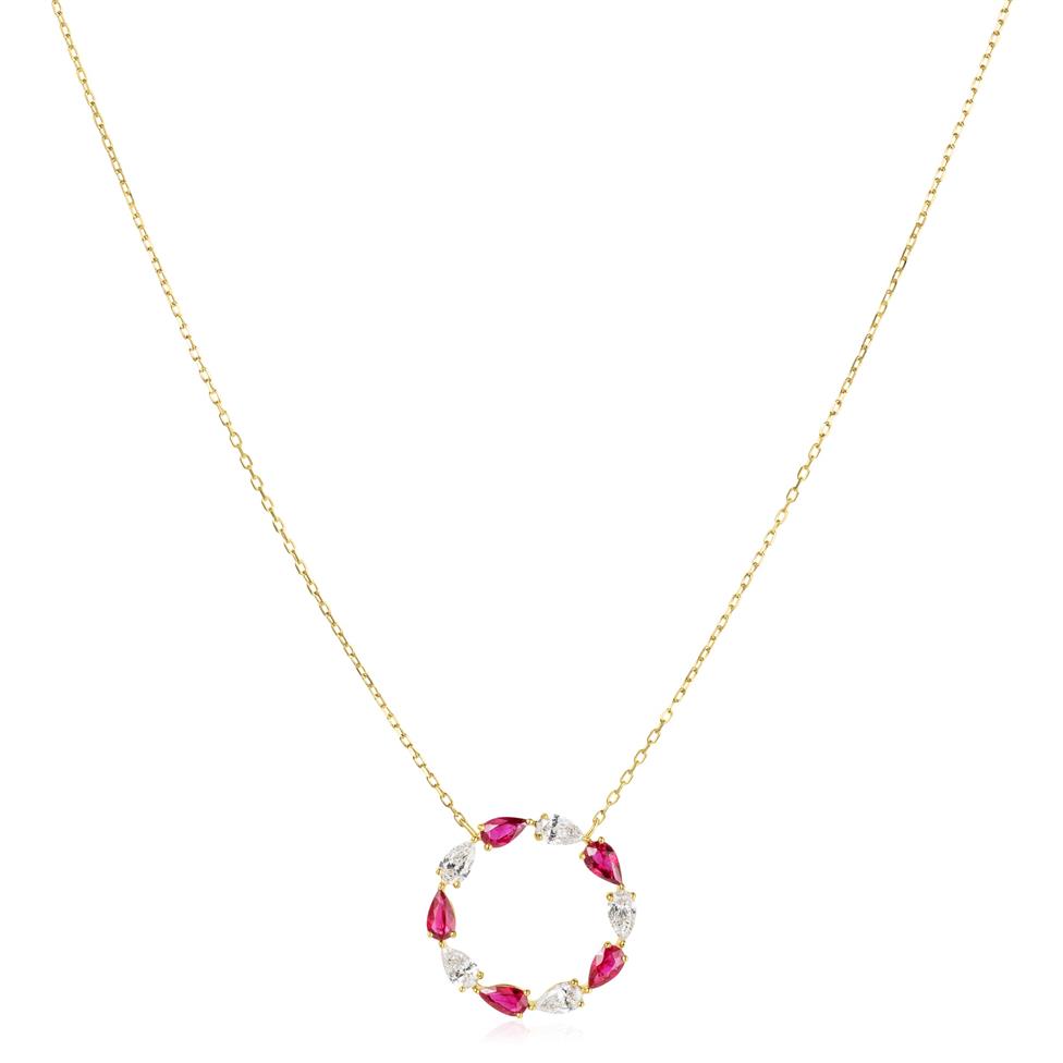 Aurora Yellow Gold Ruby and Diamond Circle Necklace Thumbnail Image 2