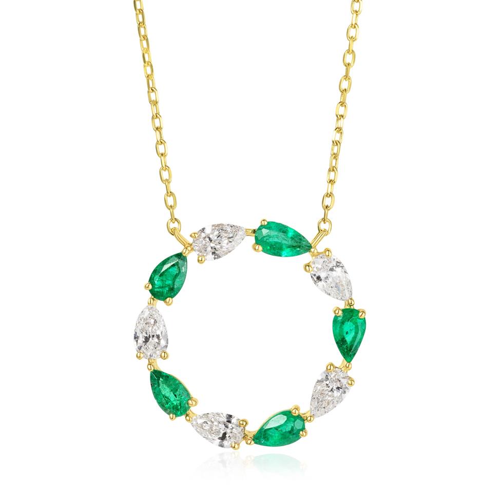Aurora Yellow Gold Emerald and Diamond Circle Necklace Thumbnail Image 0