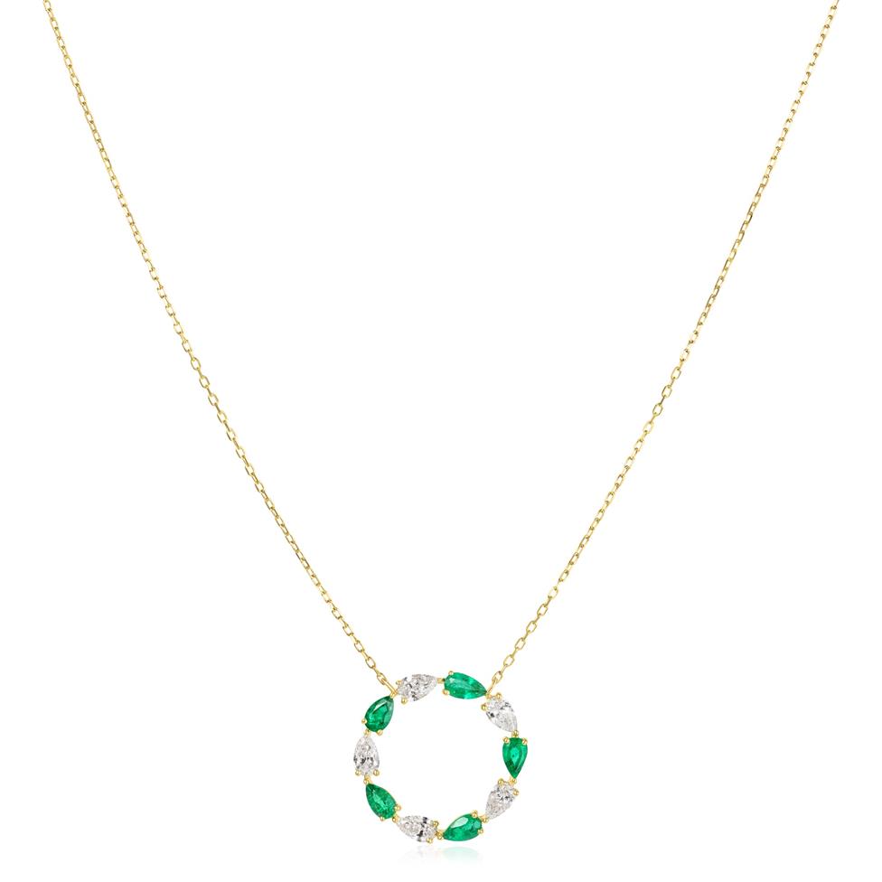 Aurora Yellow Gold Emerald and Diamond Circle Necklace Thumbnail Image 2