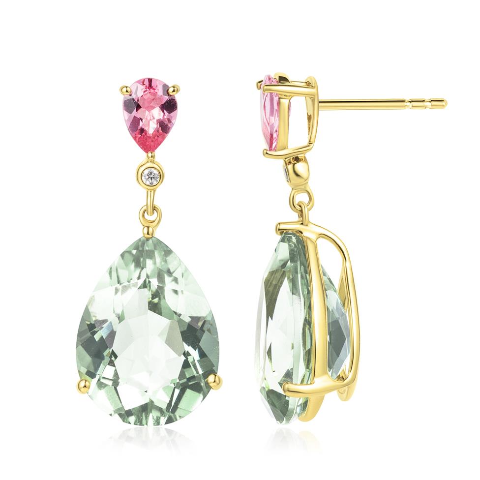 Sweetpea Green Amethyst and Pink Tourmaline Earrings Thumbnail Image 0