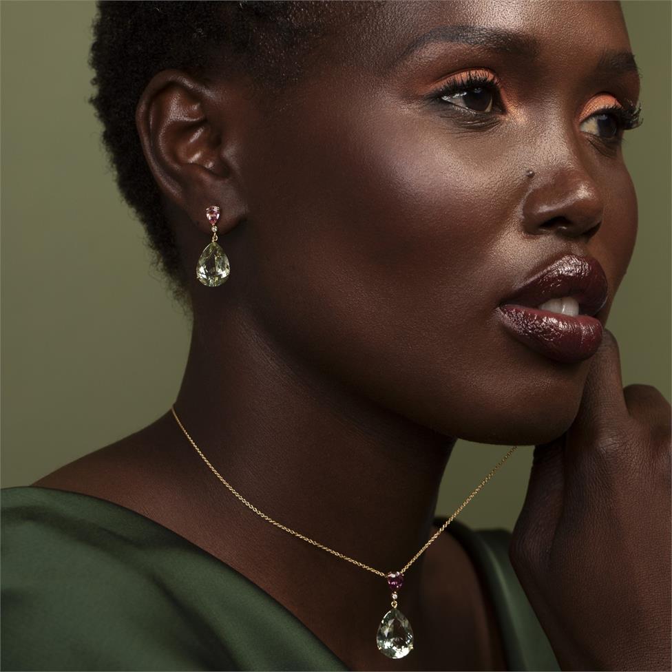 Sweetpea Green Amethyst and Pink Tourmaline Earrings Thumbnail Image 1