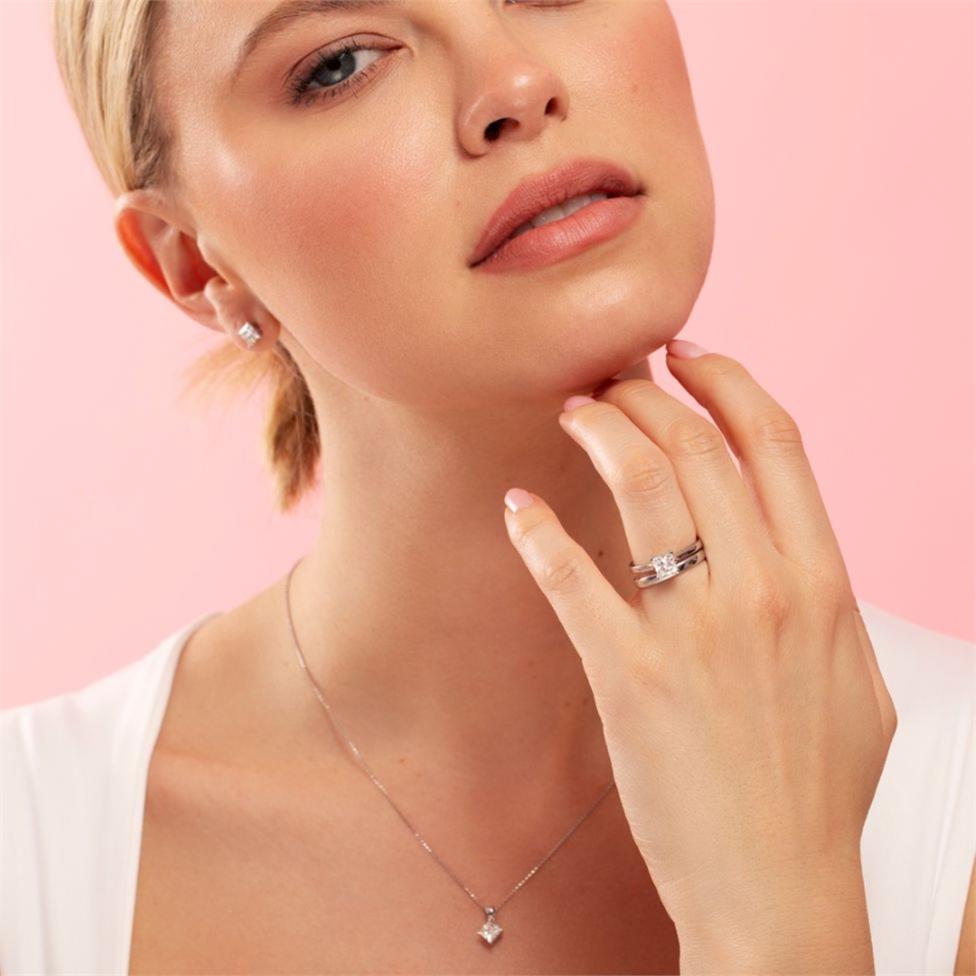 18ct White Gold Princess Cut Diamond Solitaire Pendant 0.70ct Thumbnail Image 3