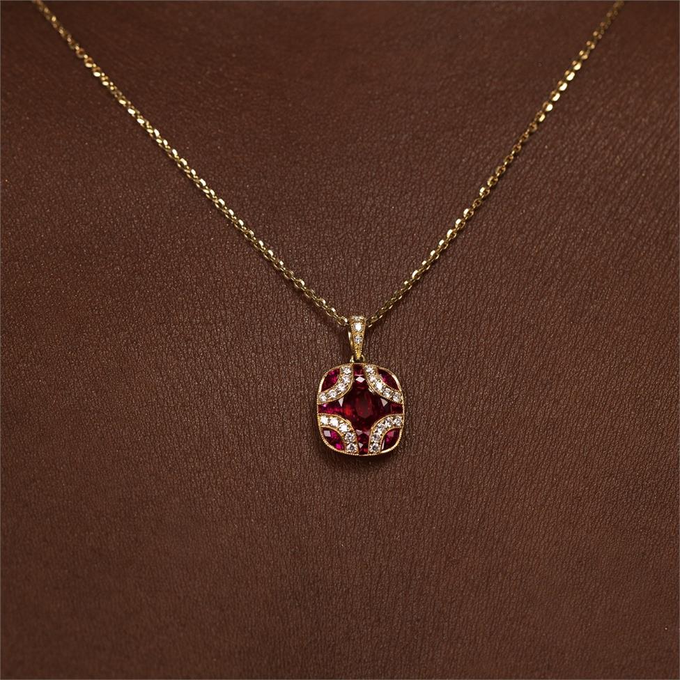 18ct Yellow Gold Vintage Design Ruby and Diamond Pendant Thumbnail Image 3