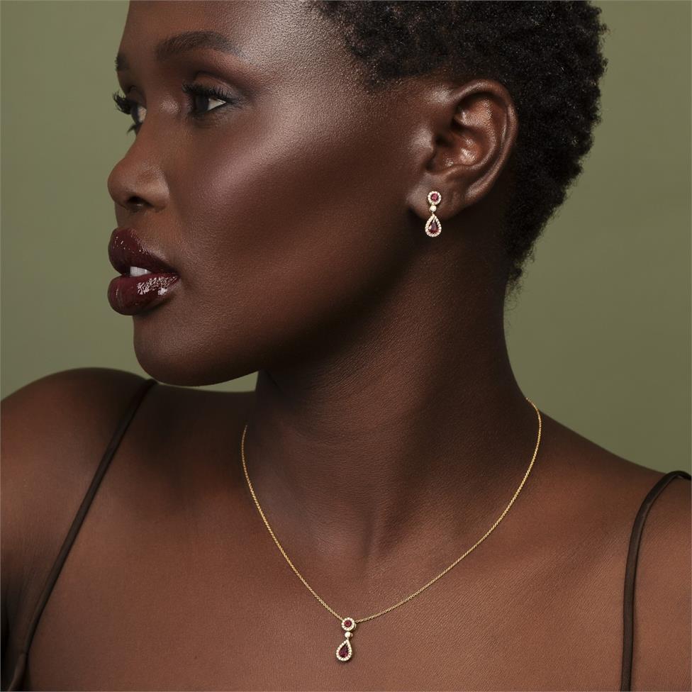 Camellia 18ct Yellow Gold Ruby and Diamond Necklace Thumbnail Image 1