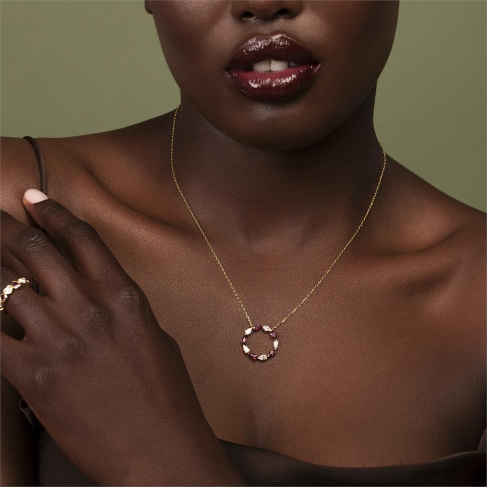 Aurora Yellow Gold Ruby and Diamond Circle Necklace Thumbnail Image 4