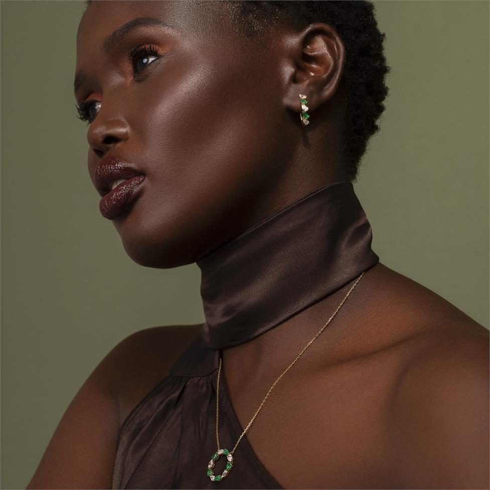 Aurora Yellow Gold Emerald and Diamond Circle Necklace Thumbnail Image 1