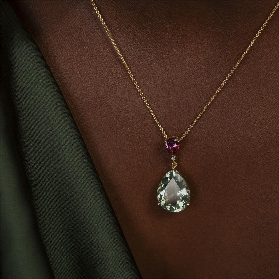 Sweetpea Green Amethyst and Pink Tourmaline Necklace Thumbnail Image 4