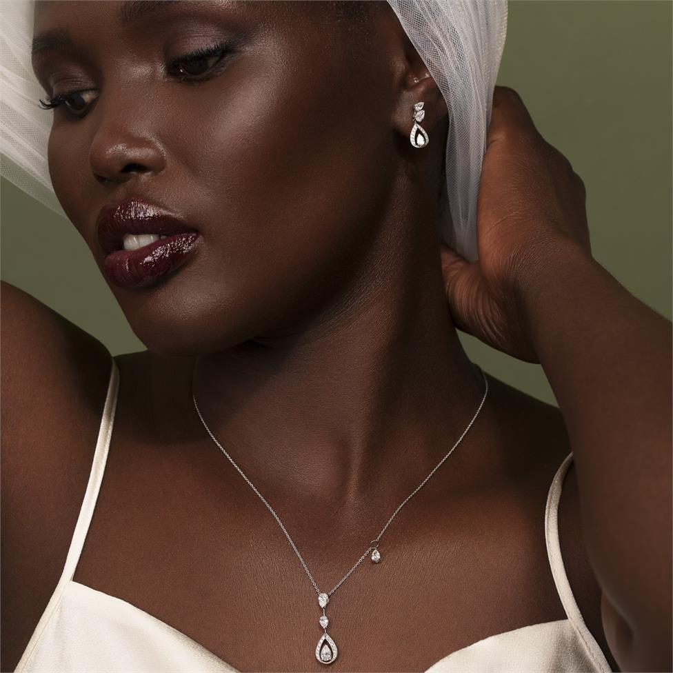 Theia 18ct White Gold Diamond Drop Necklace Thumbnail Image 3