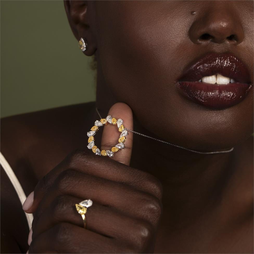 Aurora White Gold Yellow Diamond Circle Necklace Thumbnail Image 5