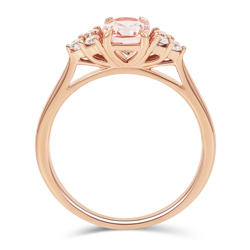 18ct Rose Gold Cushion Padparadscha Sapphire and Diamond Ring Thumbnail Image 2