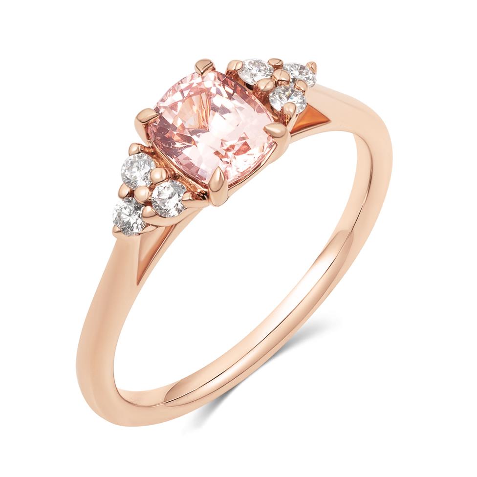 18ct Rose Gold Cushion Padparadscha Sapphire and Diamond Ring Thumbnail Image 0