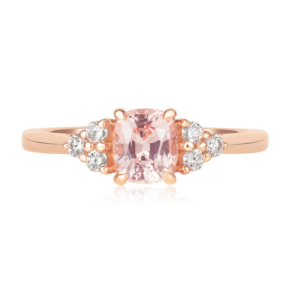 18ct Rose Gold Cushion Padparadscha Sapphire and Diamond Ring Thumbnail Image 1