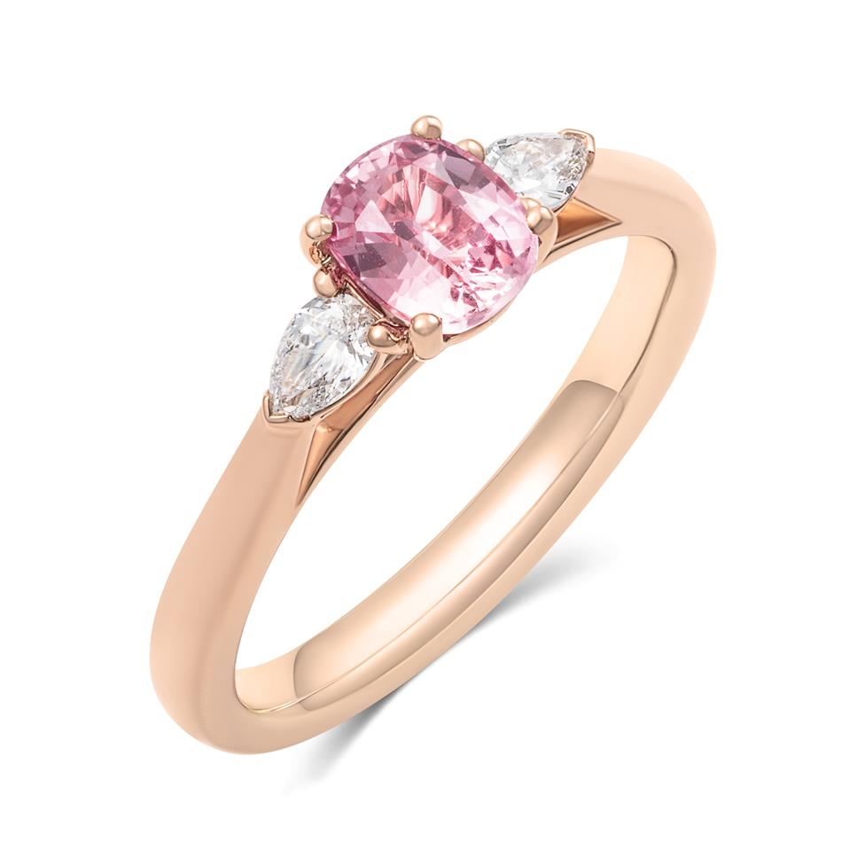 18ct Rose Gold Cushion Padparadscha Sapphire and Diamond Ring Thumbnail Image 0