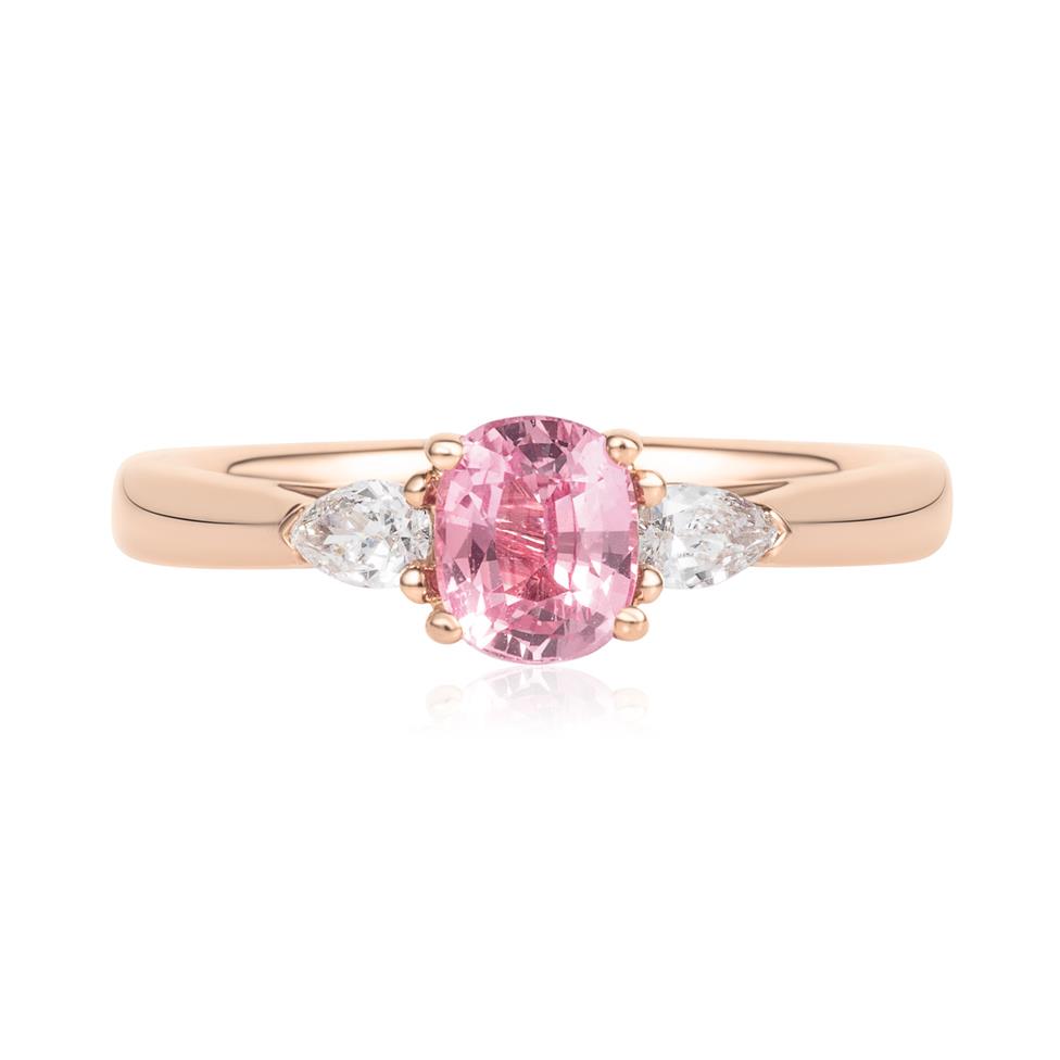 18ct Rose Gold Cushion Padparadscha Sapphire and Diamond Ring Thumbnail Image 1