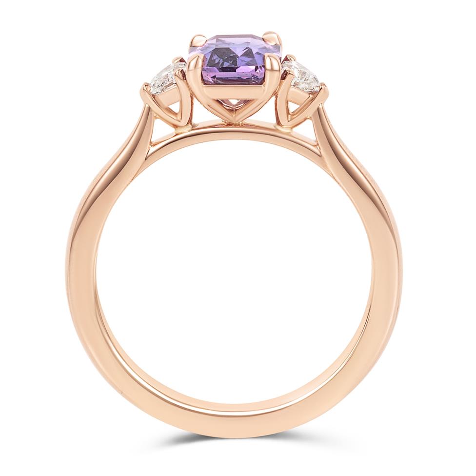 18ct Rose Gold Cushion Violet Sapphire and Diamond Ring Thumbnail Image 3