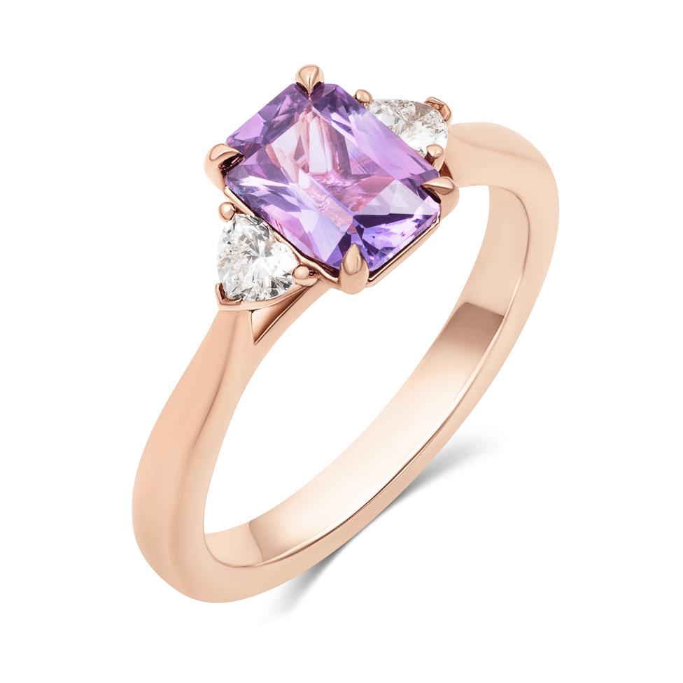 18ct Rose Gold Cushion Violet Sapphire and Diamond Ring Thumbnail Image 0