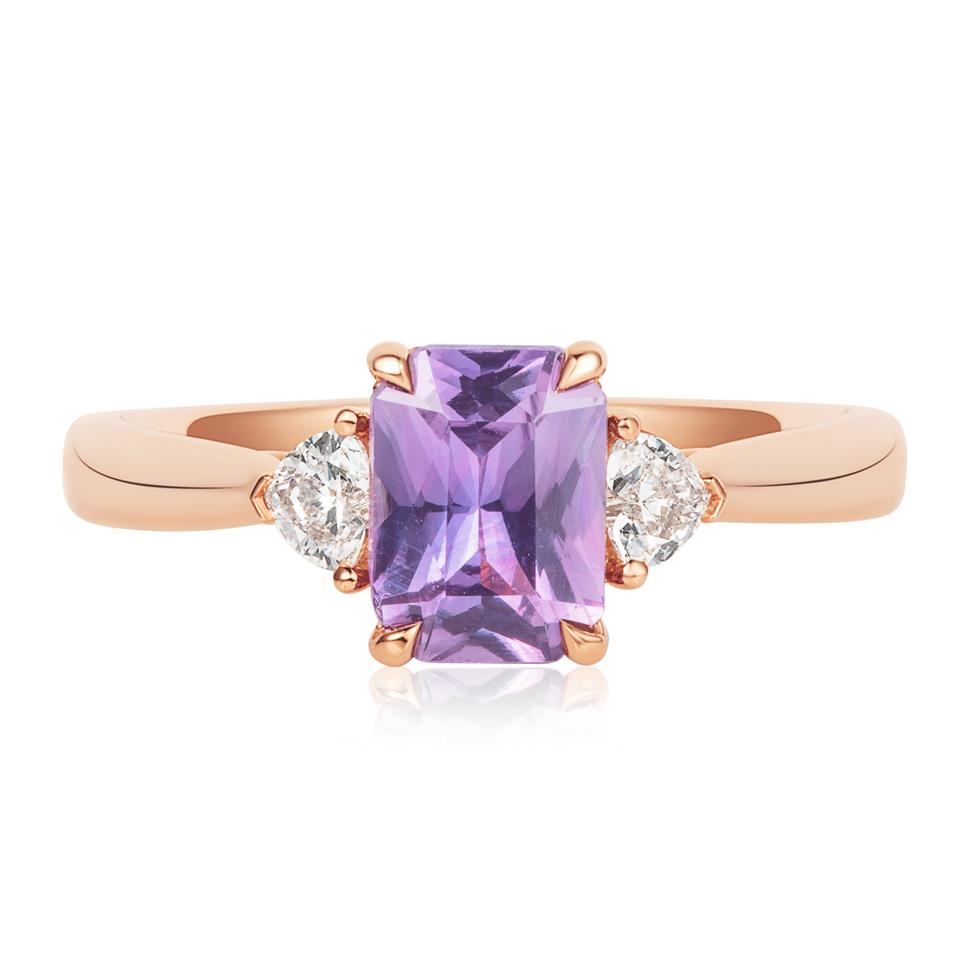 18ct Rose Gold Cushion Violet Sapphire and Diamond Ring Thumbnail Image 2