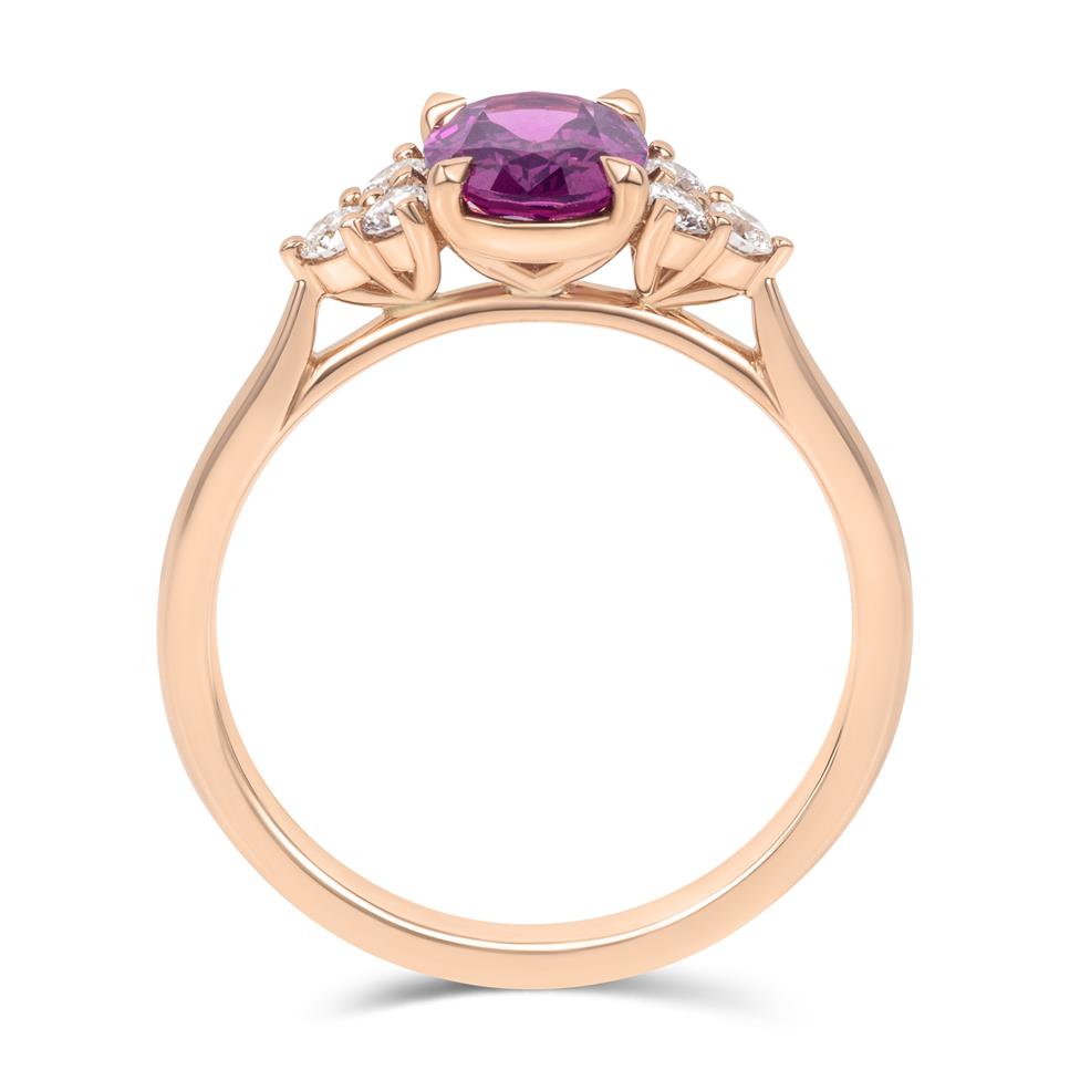 18ct Rose Gold Oval Purple Garnet and Diamond Ring Thumbnail Image 3