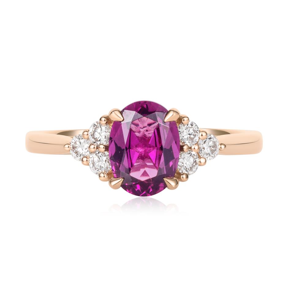 18ct Rose Gold Oval Purple Garnet and Diamond Ring Thumbnail Image 2