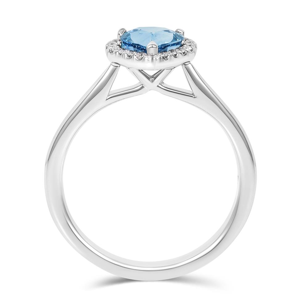 Platinum Heart Teal Sapphire Halo Engagement Ring Thumbnail Image 3