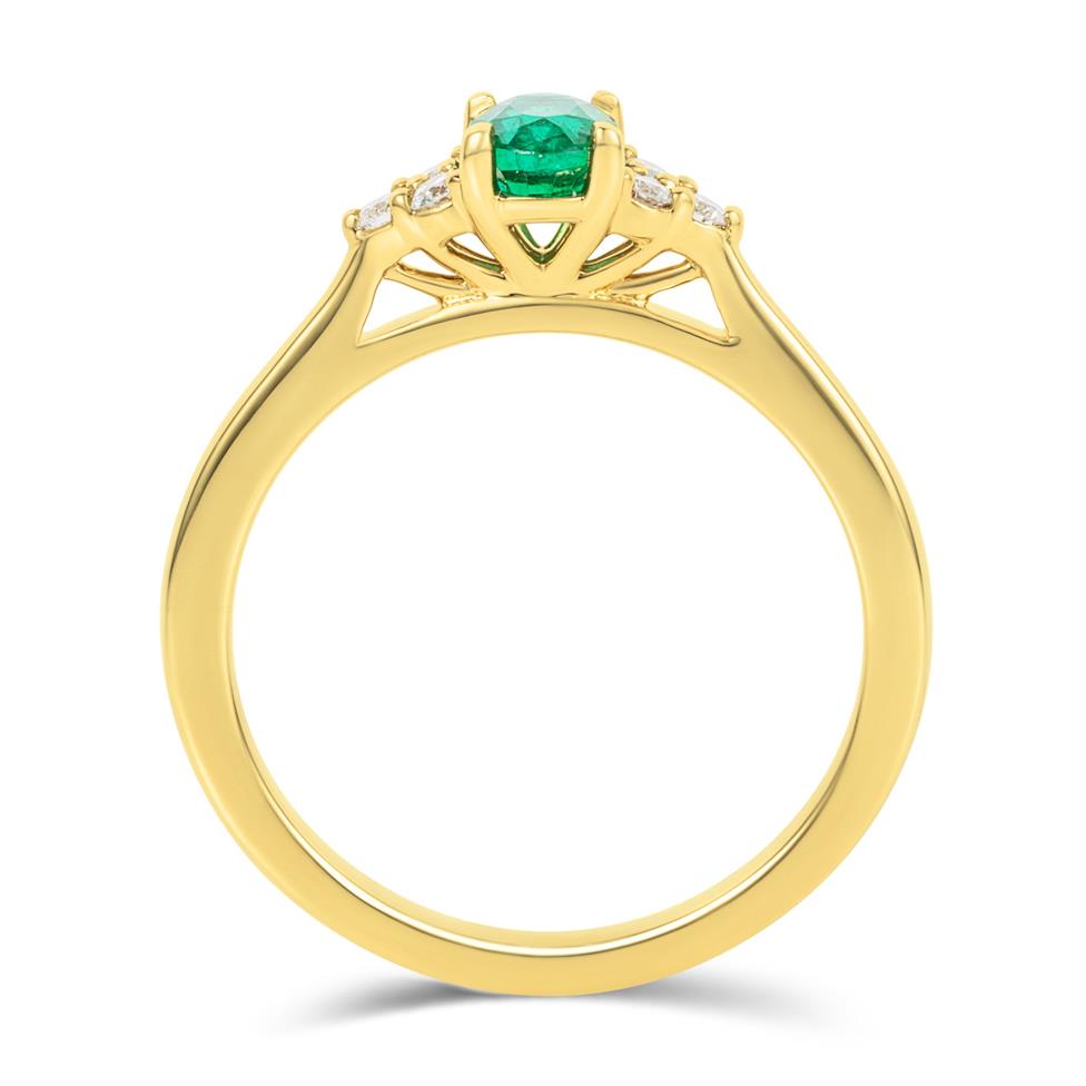 18ct Yellow Gold Oval Emerald and Diamond Ring Thumbnail Image 2